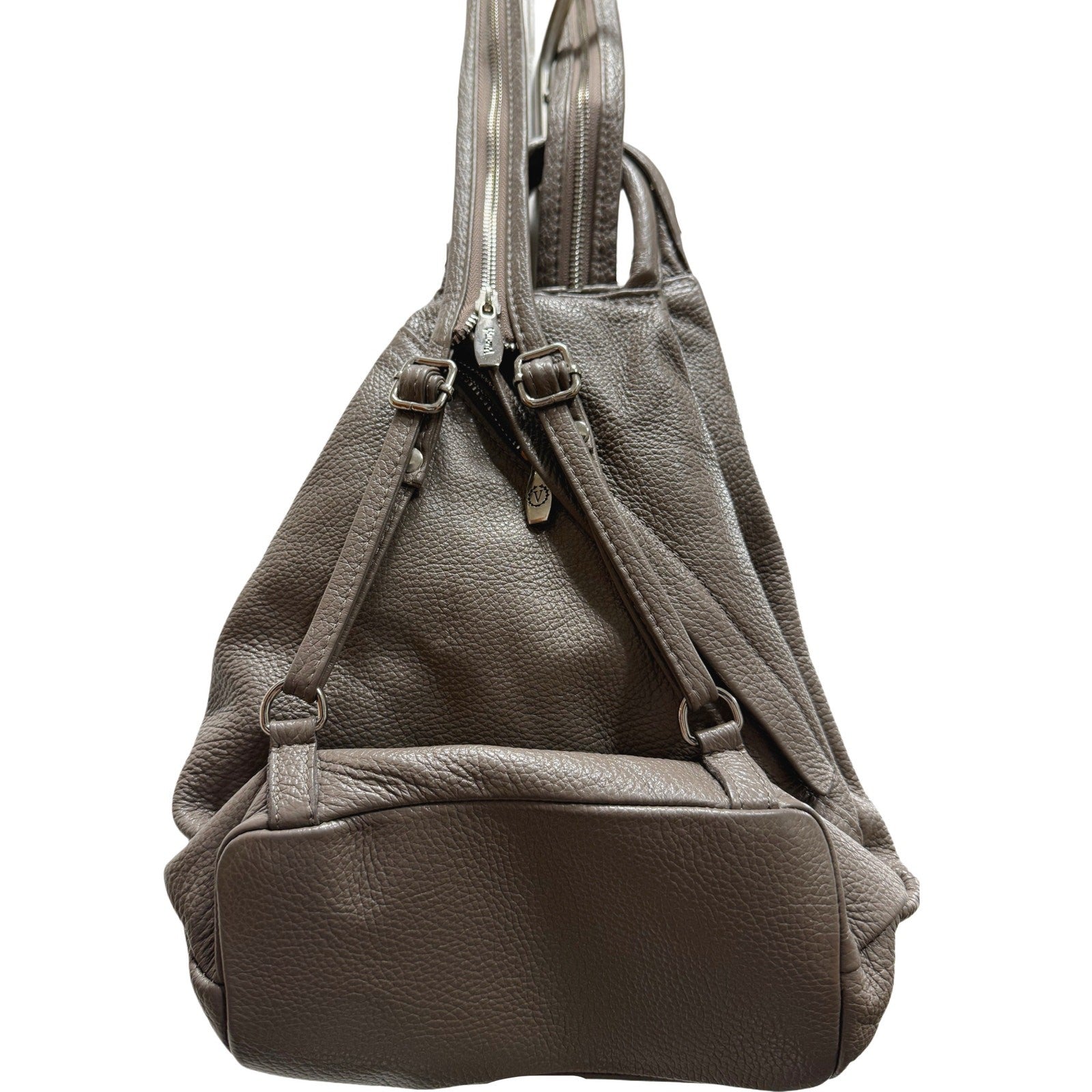 VALENTINA Italy Genuine Italian Pebbled Leather Taupe Sling Backpack Shoulder Bag