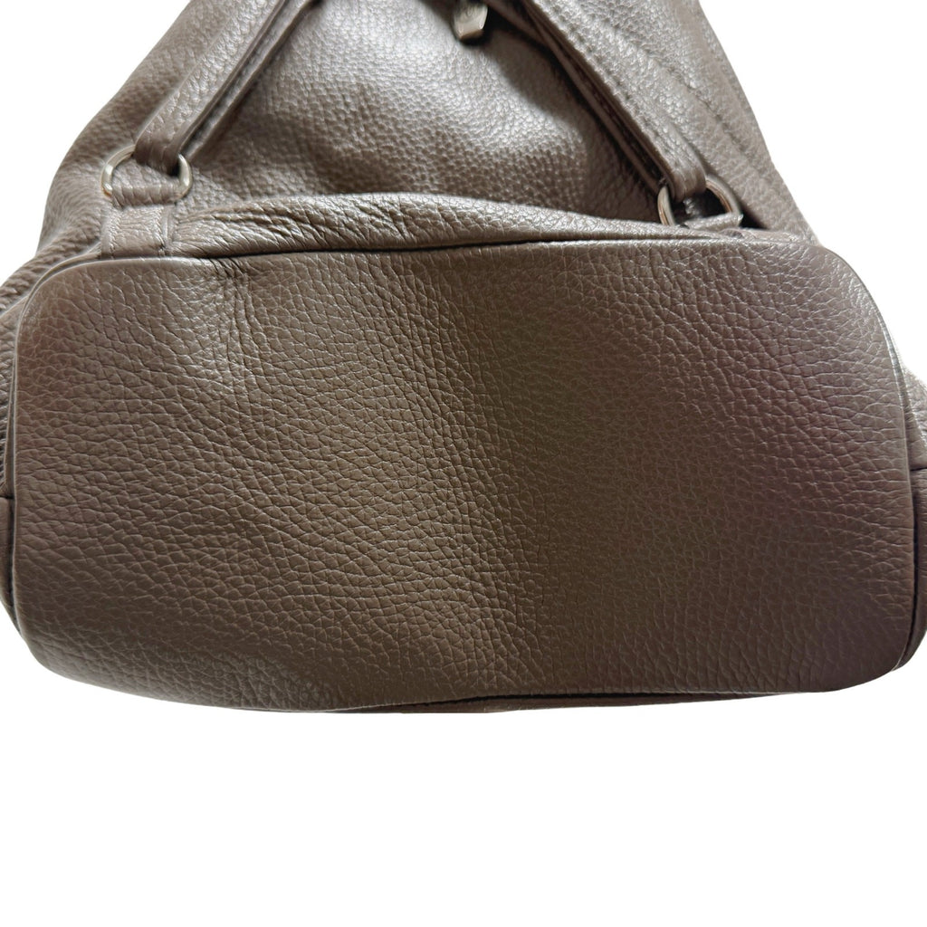 VALENTINA Italy Genuine Italian Pebbled Leather Taupe Sling Backpack Shoulder Bag