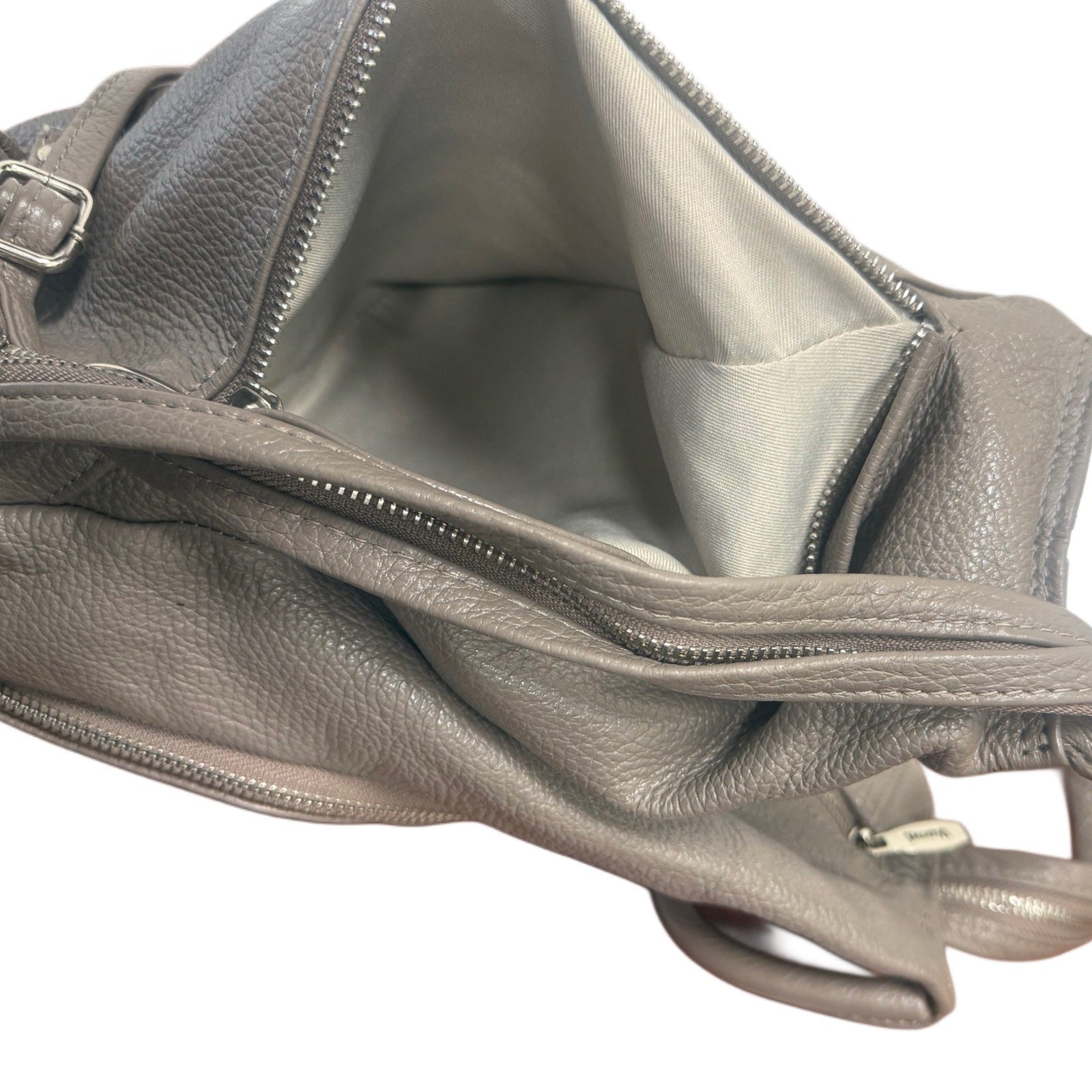 VALENTINA Italy Genuine Italian Pebbled Leather Taupe Sling Backpack Shoulder Bag