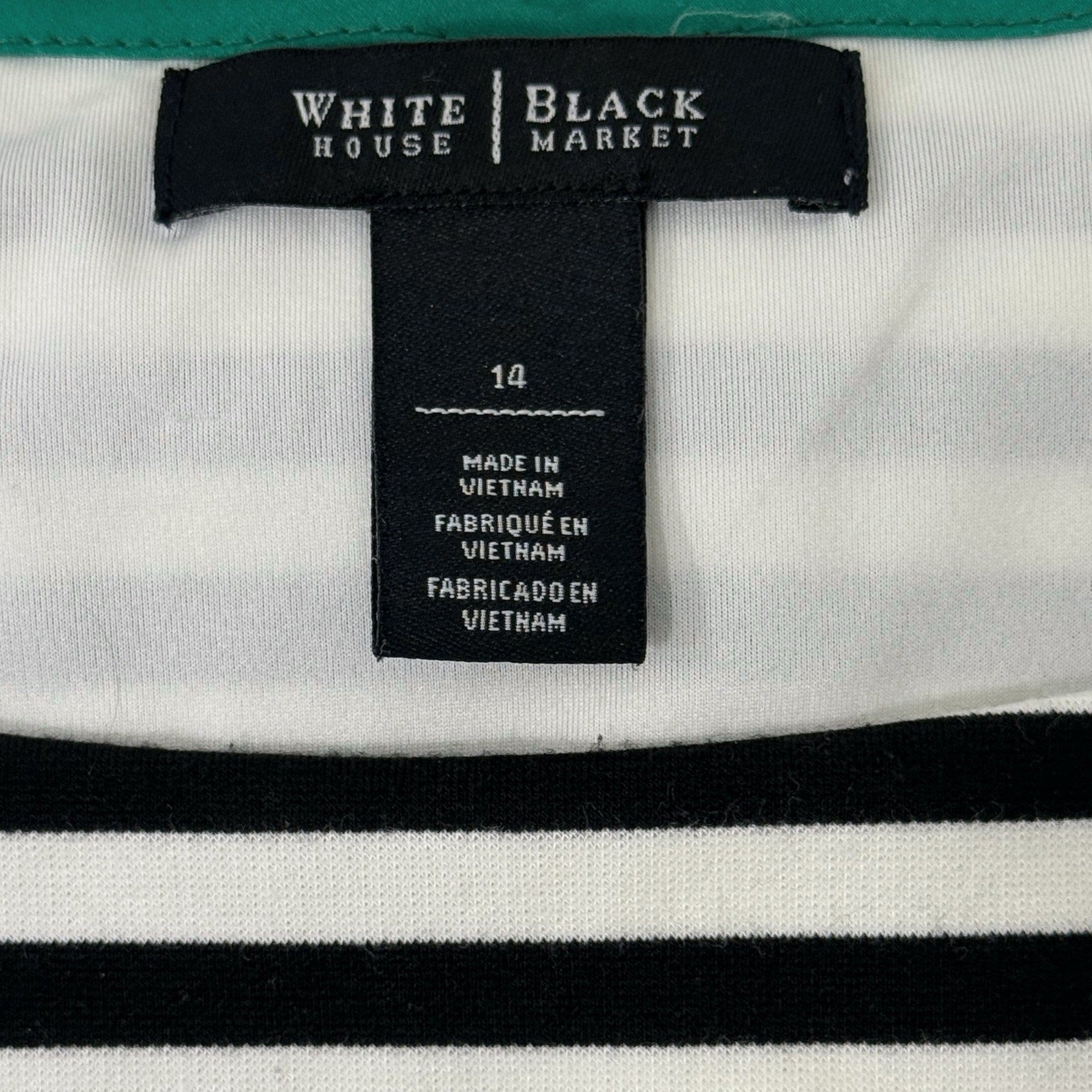 WHITE HOUSE BLACK MARKET BLACK & WHITE STRIPED TOP SIZE 14