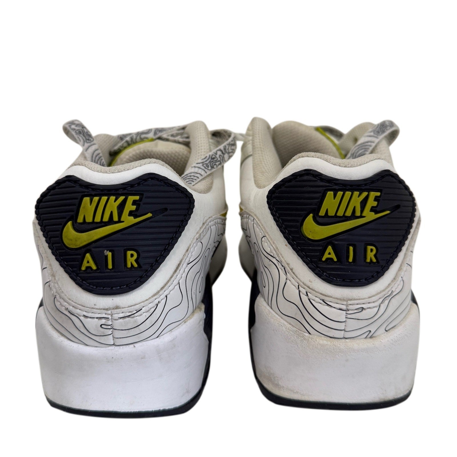 Nike Air Max 90 Girls Sneakers White Multicolor Swoosh Topographic Size 6Y
