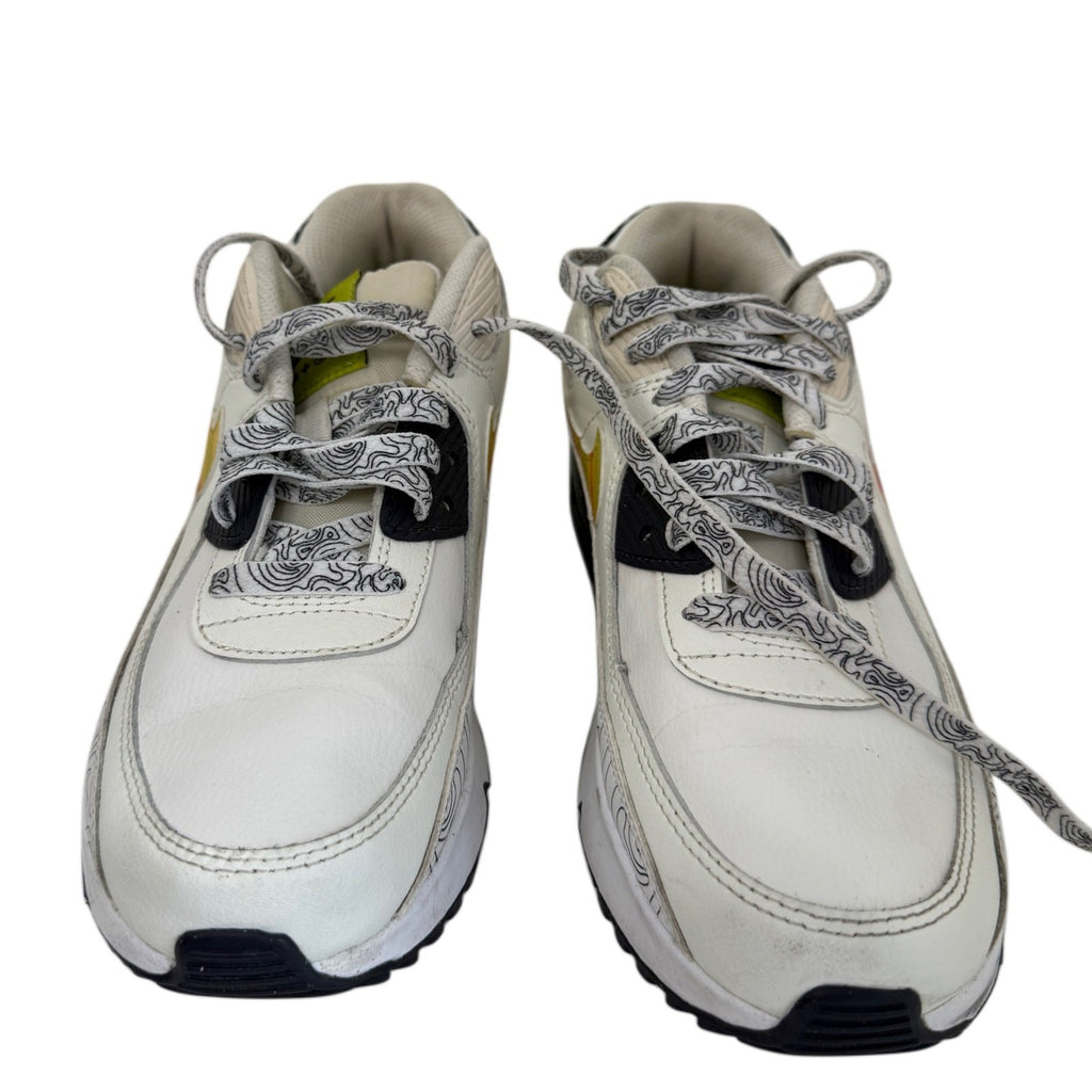 Nike Air Max 90 Girls Sneakers White Multicolor Swoosh Topographic Size 6Y