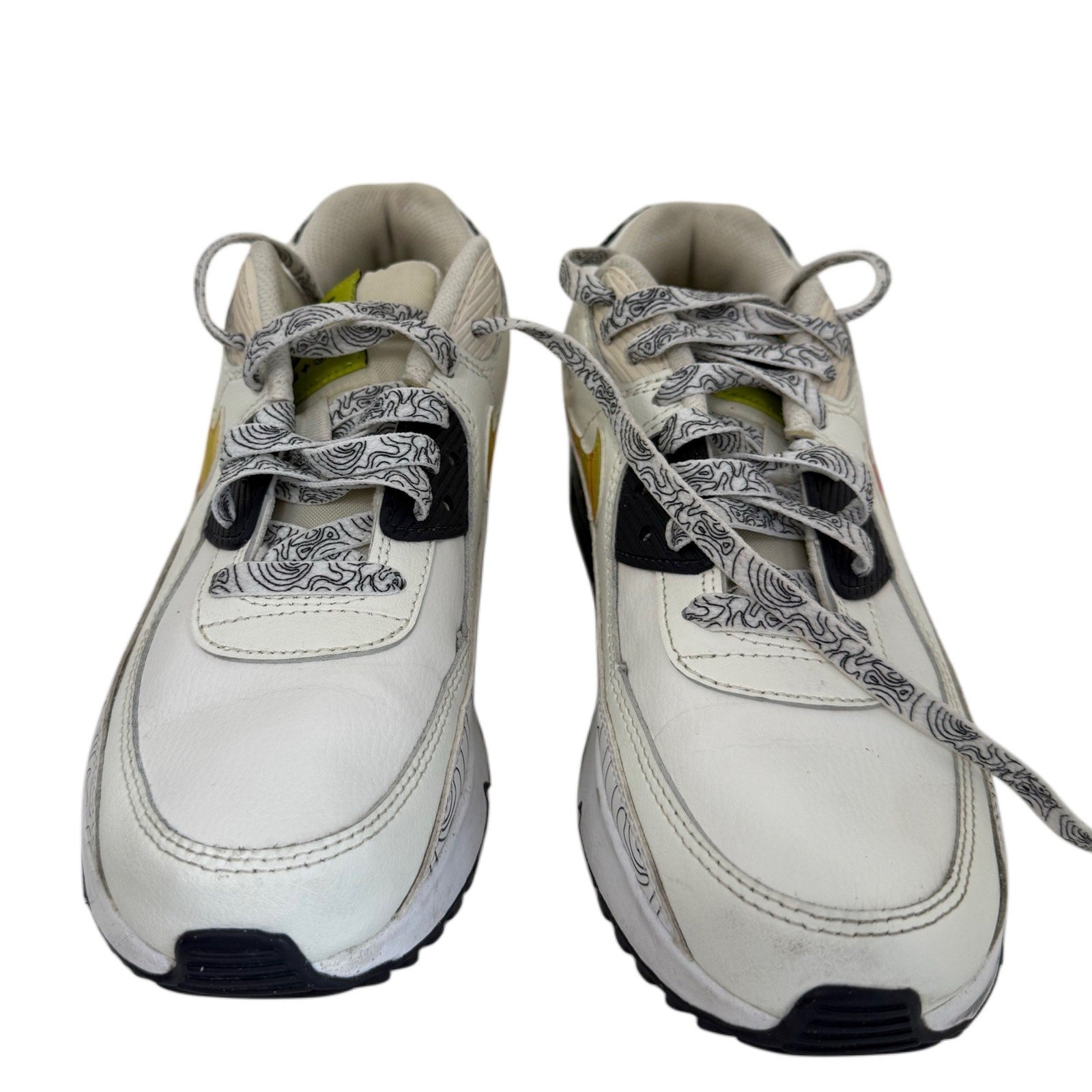 Nike Air Max 90 Girls Sneakers White Multicolor Swoosh Topographic Size 6Y
