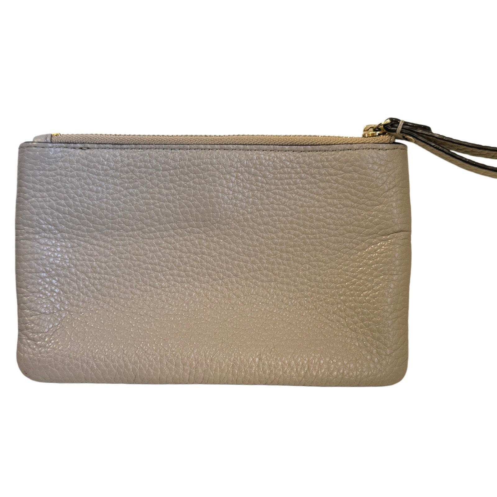 Kate Spade New York Pebbled Leather Wristlet Clutch Taupe Beige Zip Pouch