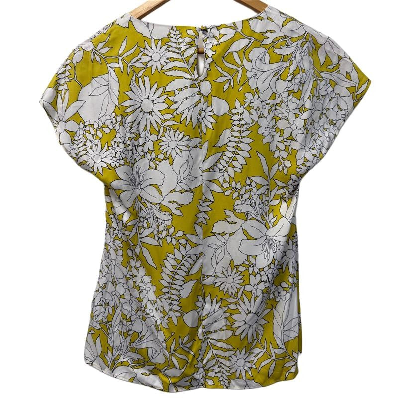 Boden Yellow Floral Silk Blend Blouse Women Size US 2 Lightweight Short Sleeve Top