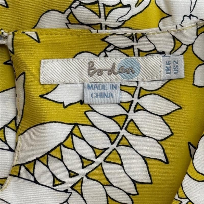 Boden Yellow Floral Silk Blend Blouse Women Size US 2 Lightweight Short Sleeve Top