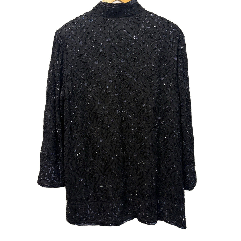 Frank Usher Black Vintage Black Silk Beaded Jacket Men Size L