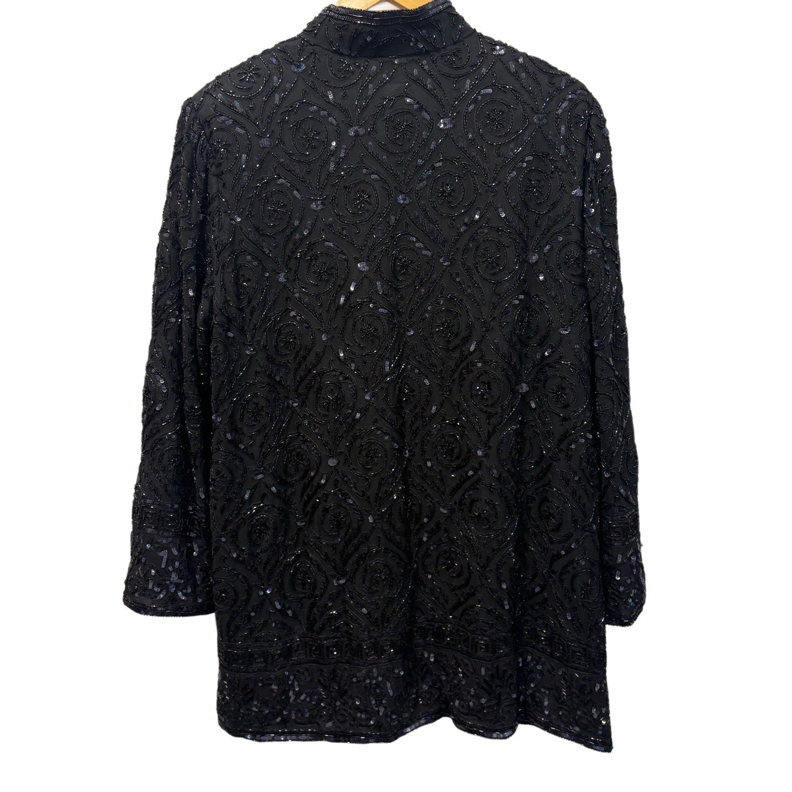 Frank Usher Black Vintage Black Silk Beaded Jacket Men Size L