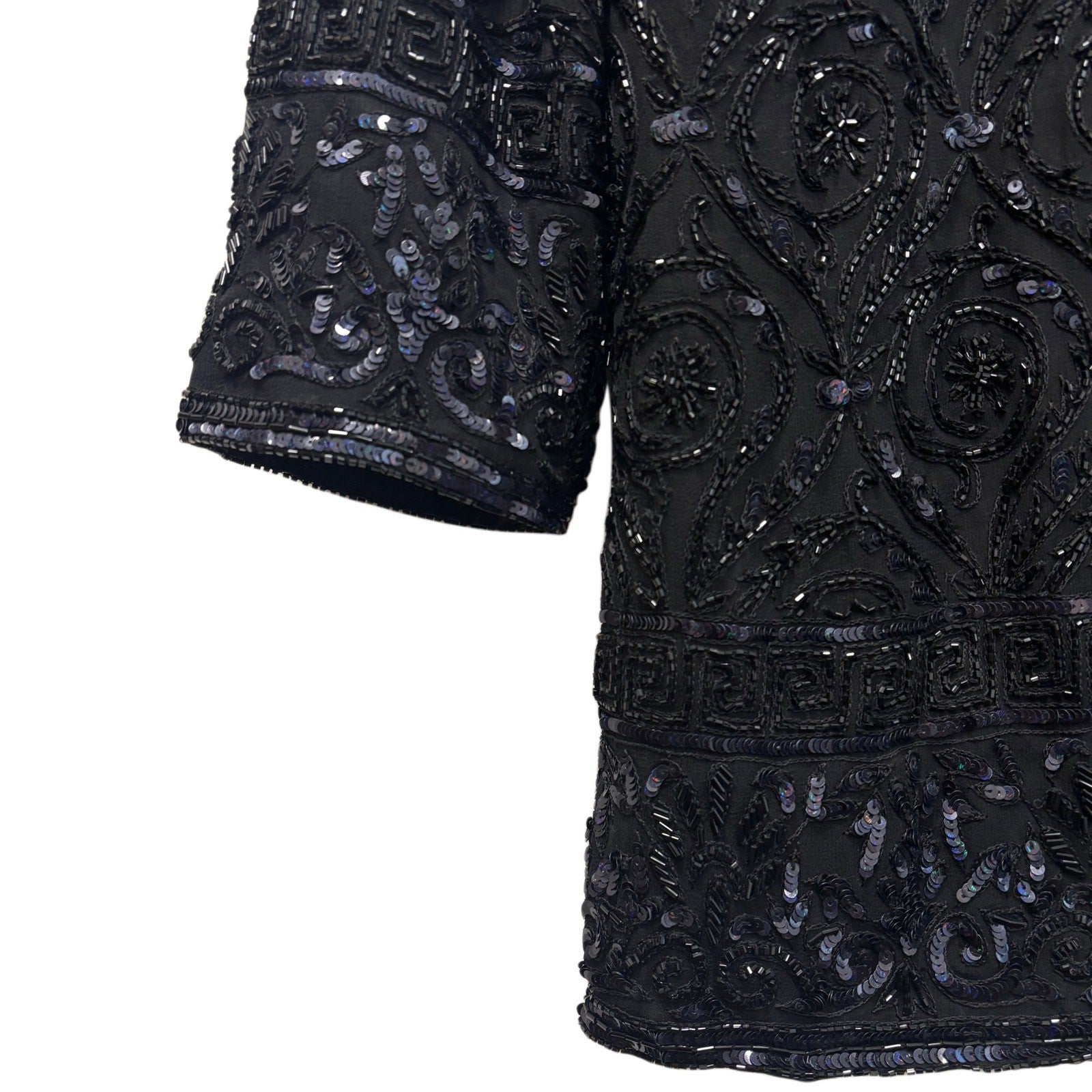 Frank Usher Black Vintage Black Silk Beaded Jacket Men Size L