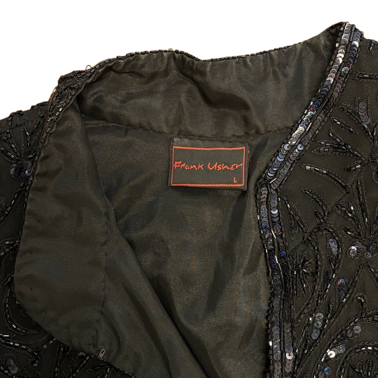 Frank Usher Black Vintage Black Silk Beaded Jacket Men Size L