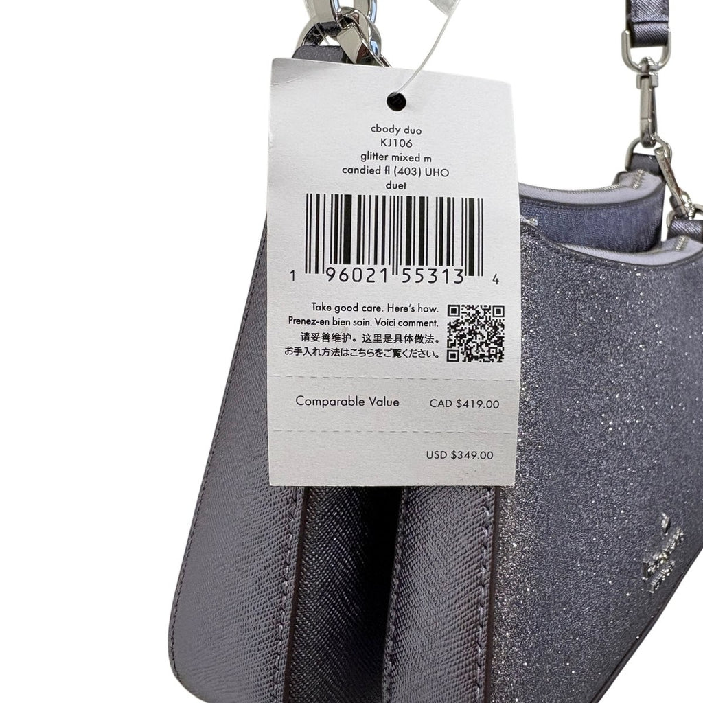 Kate Spade Glitter Crossbody Duo Bag NWT Purple/Gunmetal Sparkle