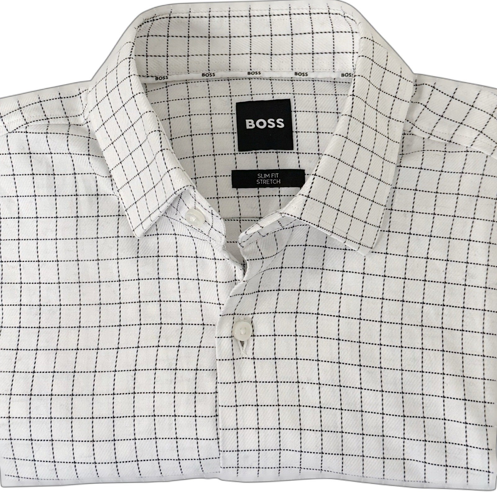 BOSS Hugo Boss Men’s Dress Shirt White Black Grid Check Slim Fit Size 38 S