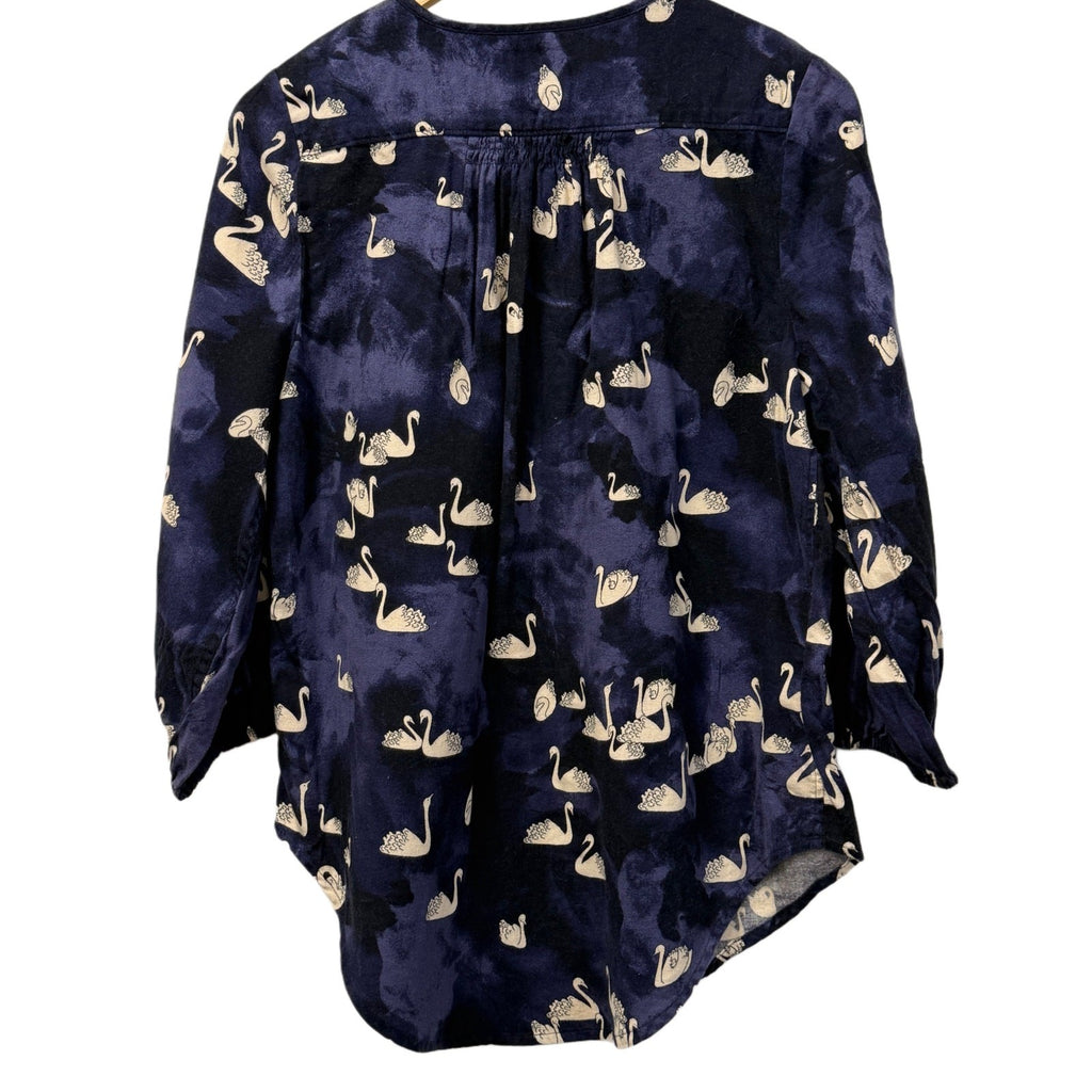 Maeve navy woman's shirt with white swans