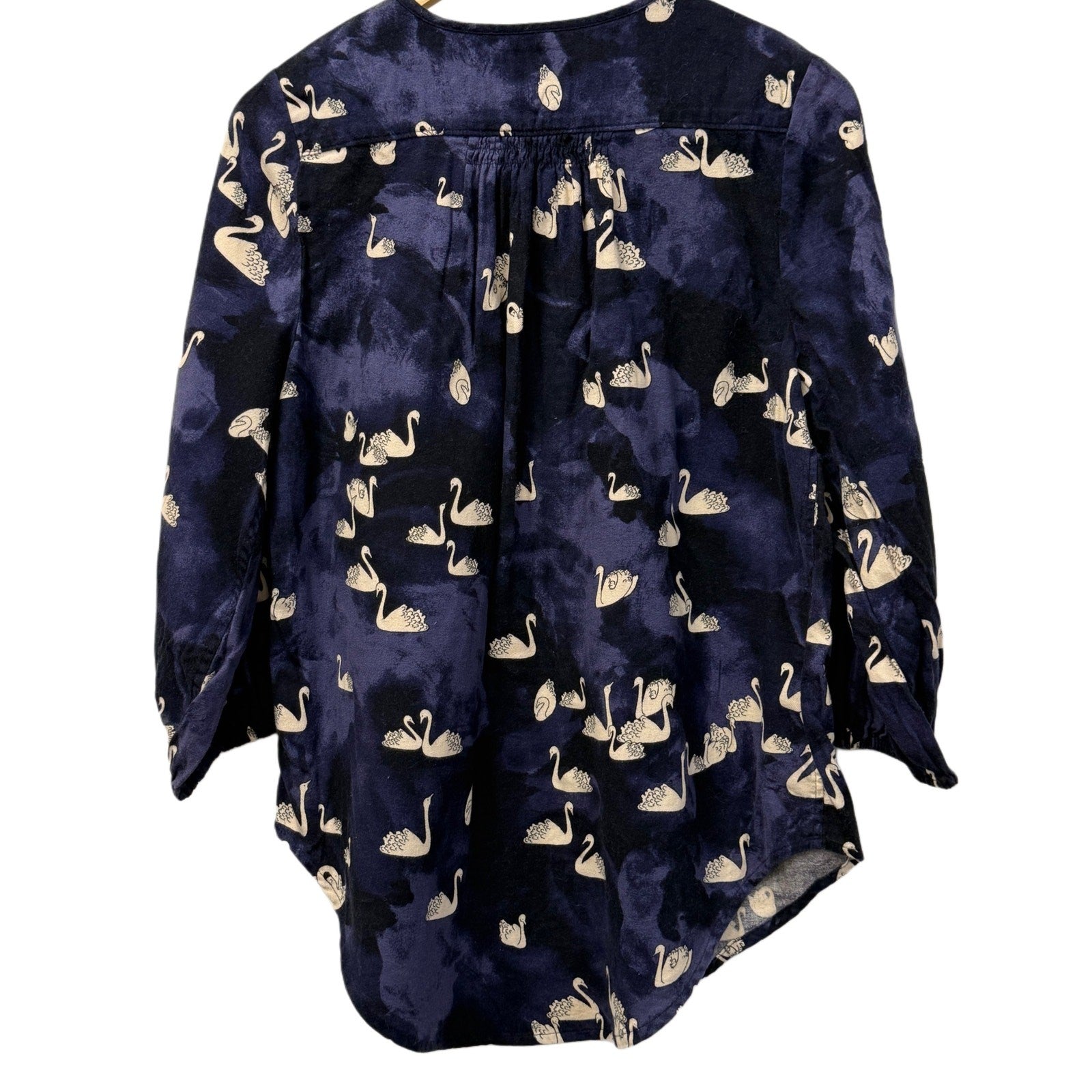 Maeve navy woman's shirt with white swans