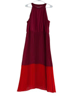 Sandra Darren Burgundy Red Pleated Halter Midi Dress