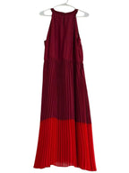 Sandra Darren Burgundy Red Pleated Halter Midi Dress
