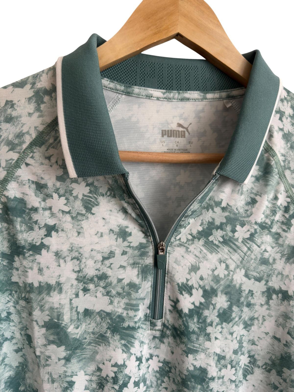 Puma YOU-V Floral Print Quarter-Zip Golf Top Green