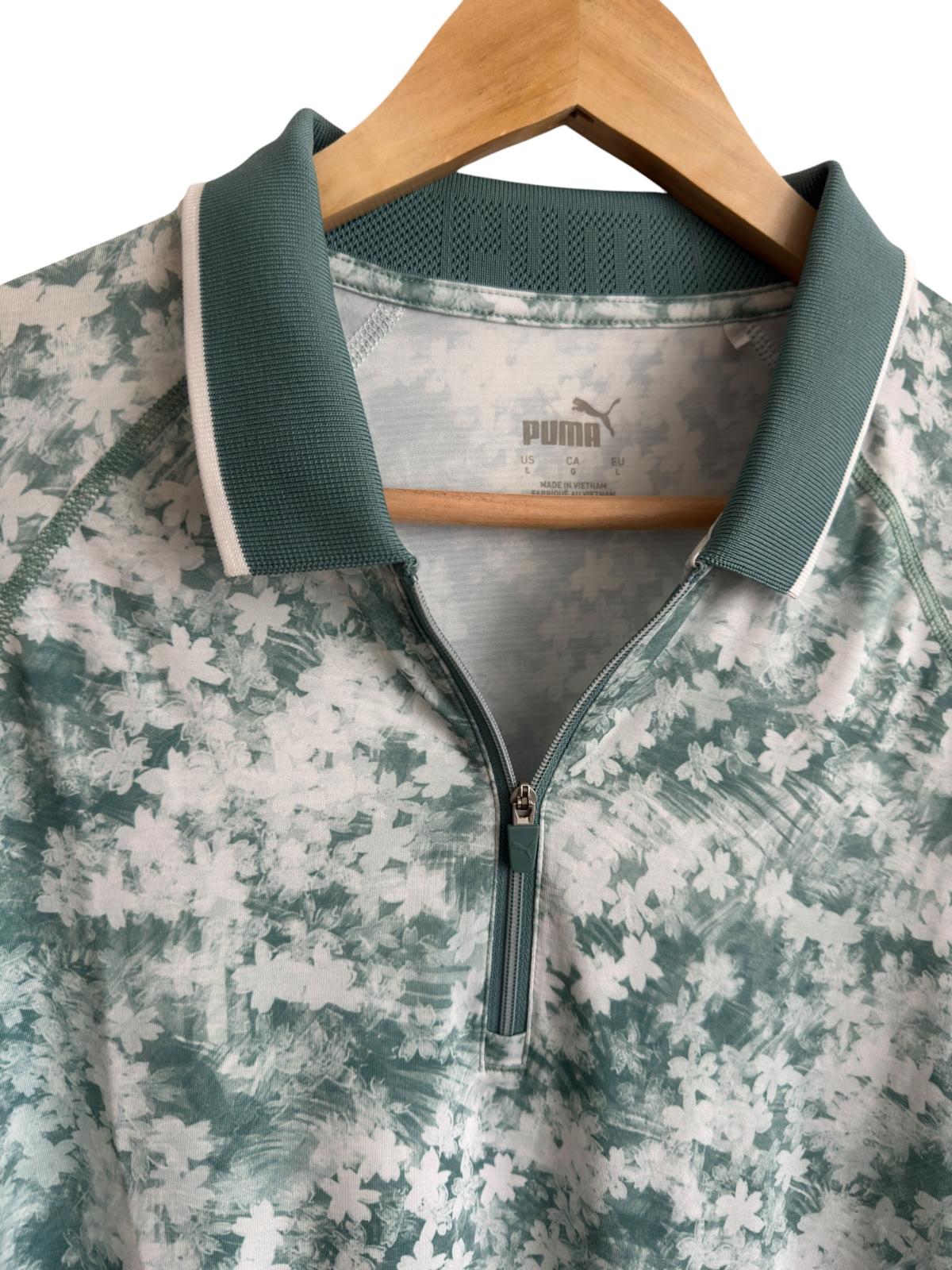 Puma YOU-V Floral Print Quarter-Zip Golf Top Green