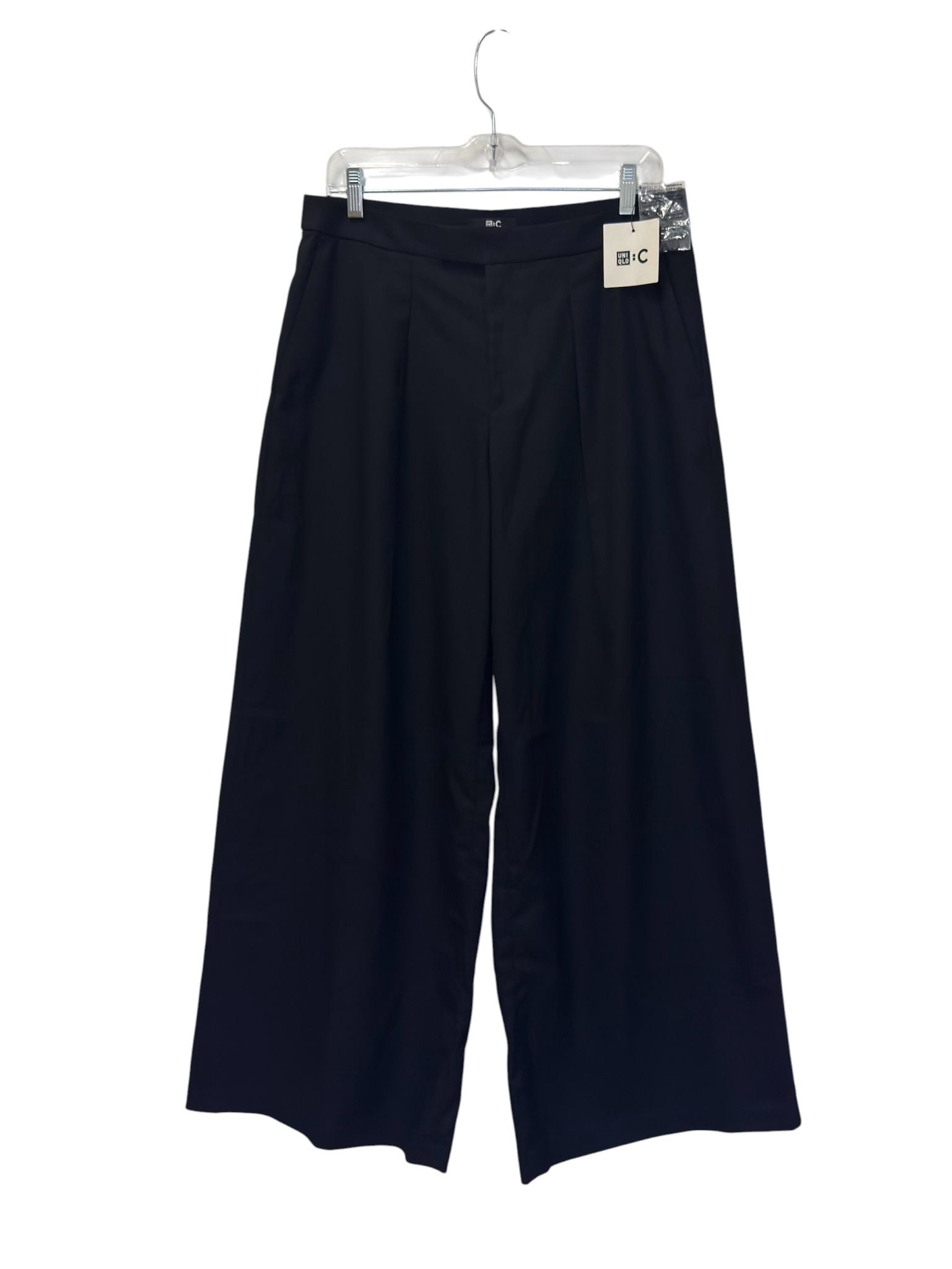 Wide Leg Tailored Dress Pants Navy Cropped