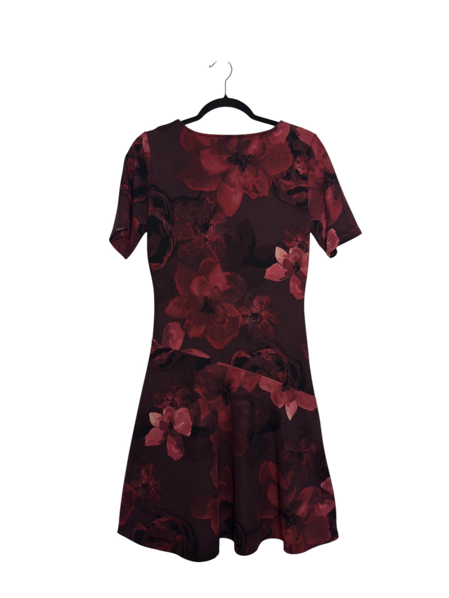 Signature Collection Floral Print Fit & Flare Dress Burgundy S