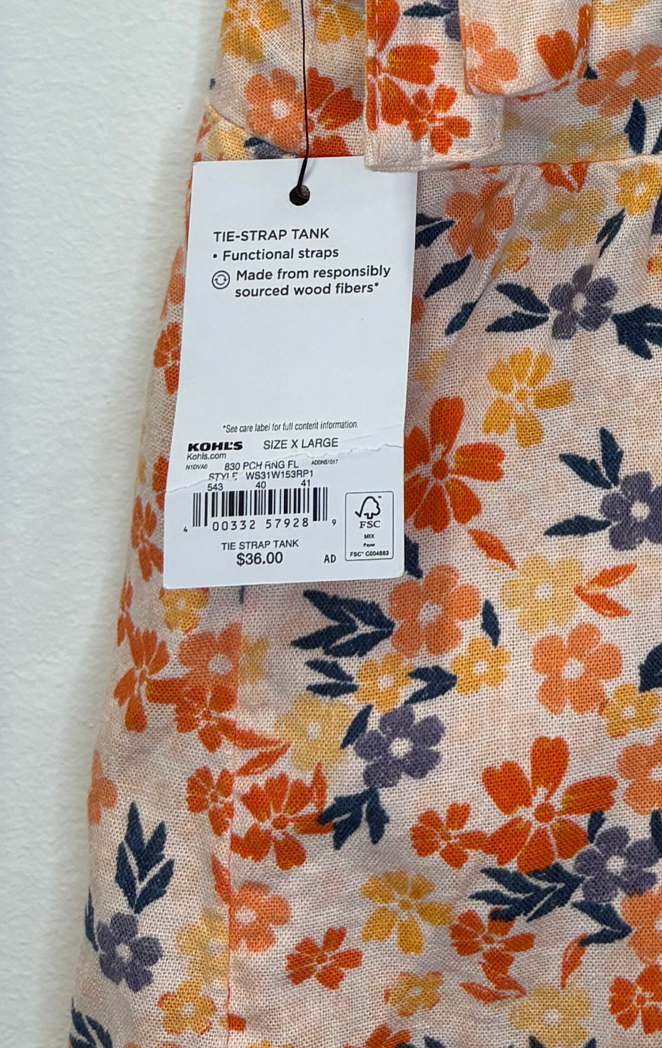 Sonoma Floral Tie-Strap Tank Top Peach Multi