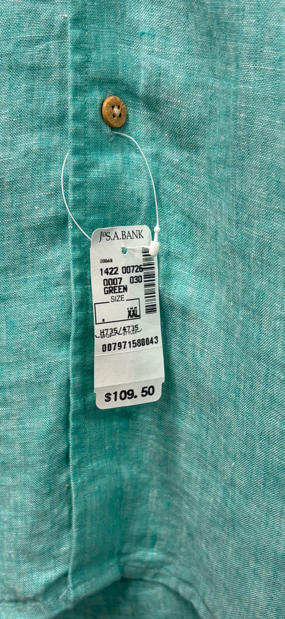 Jos. A. Bank 100% Linen Short-Sleeve Button-Up Shirt Teal