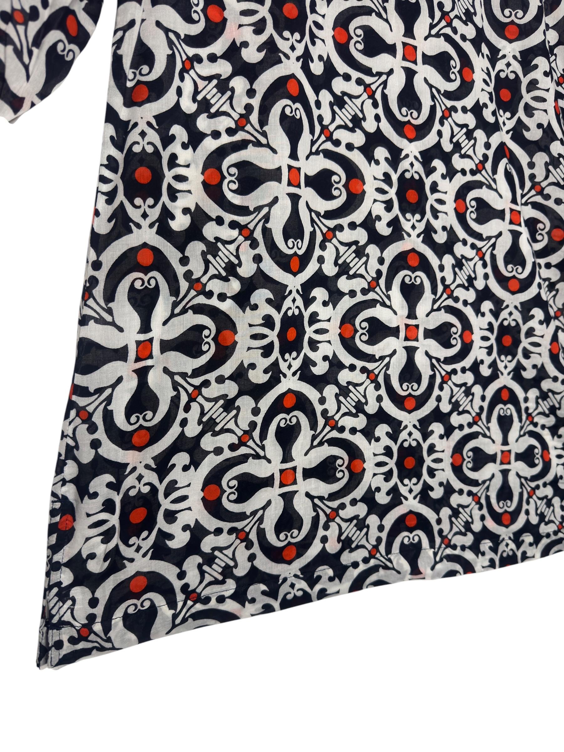 Talbots Medallion Print Long Sleeve Tunic Top Navy