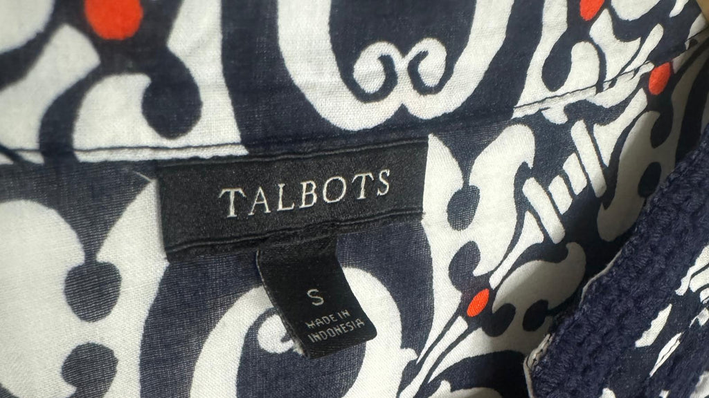 Talbots Medallion Print Long Sleeve Tunic Top Navy