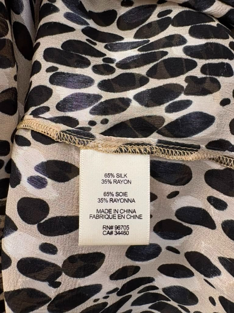 Rebecca Taylor Animal Print Ruffle Blouse Beige Black