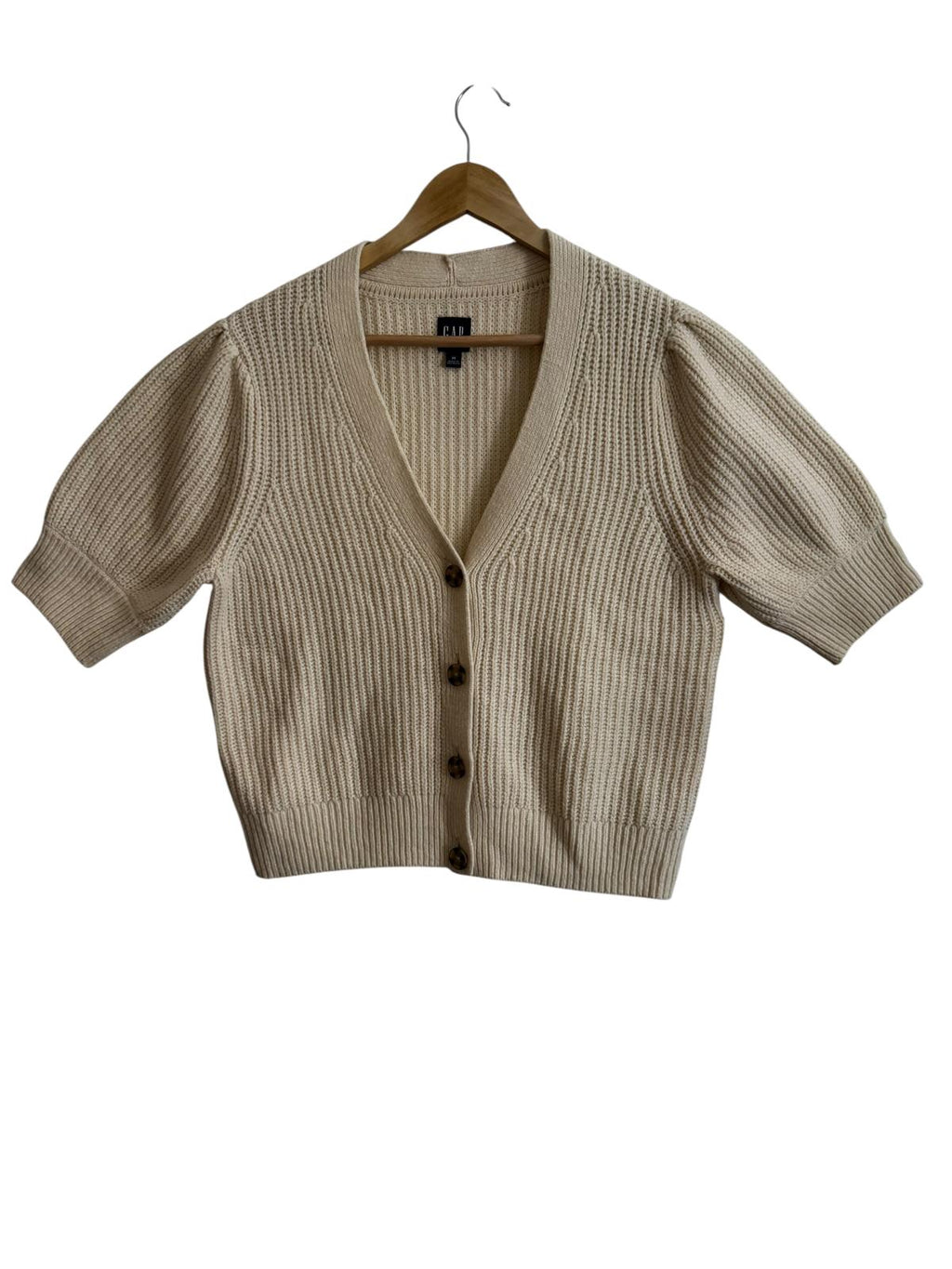 GAP Ribbed Knit Short-Sleeve Cardigan Cream