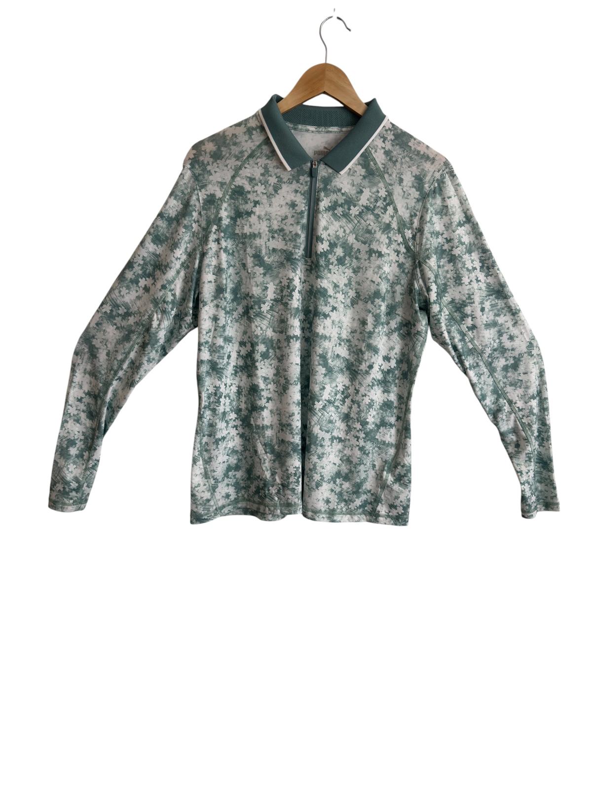 Puma YOU-V Floral Print Quarter-Zip Golf Top Green