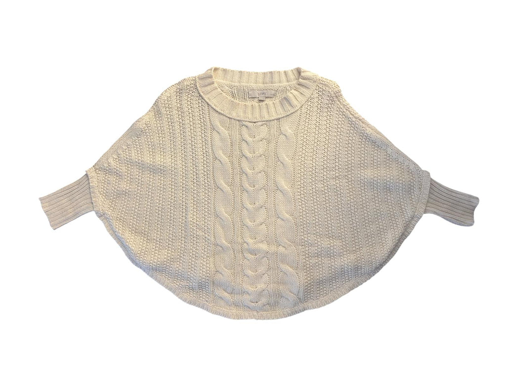Ann Taylor LOFT Cable Knit Batwing Poncho Sweater Cream