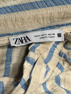 Zara Striped Cotton Linen Blend Pull-On Shorts Cream Blue