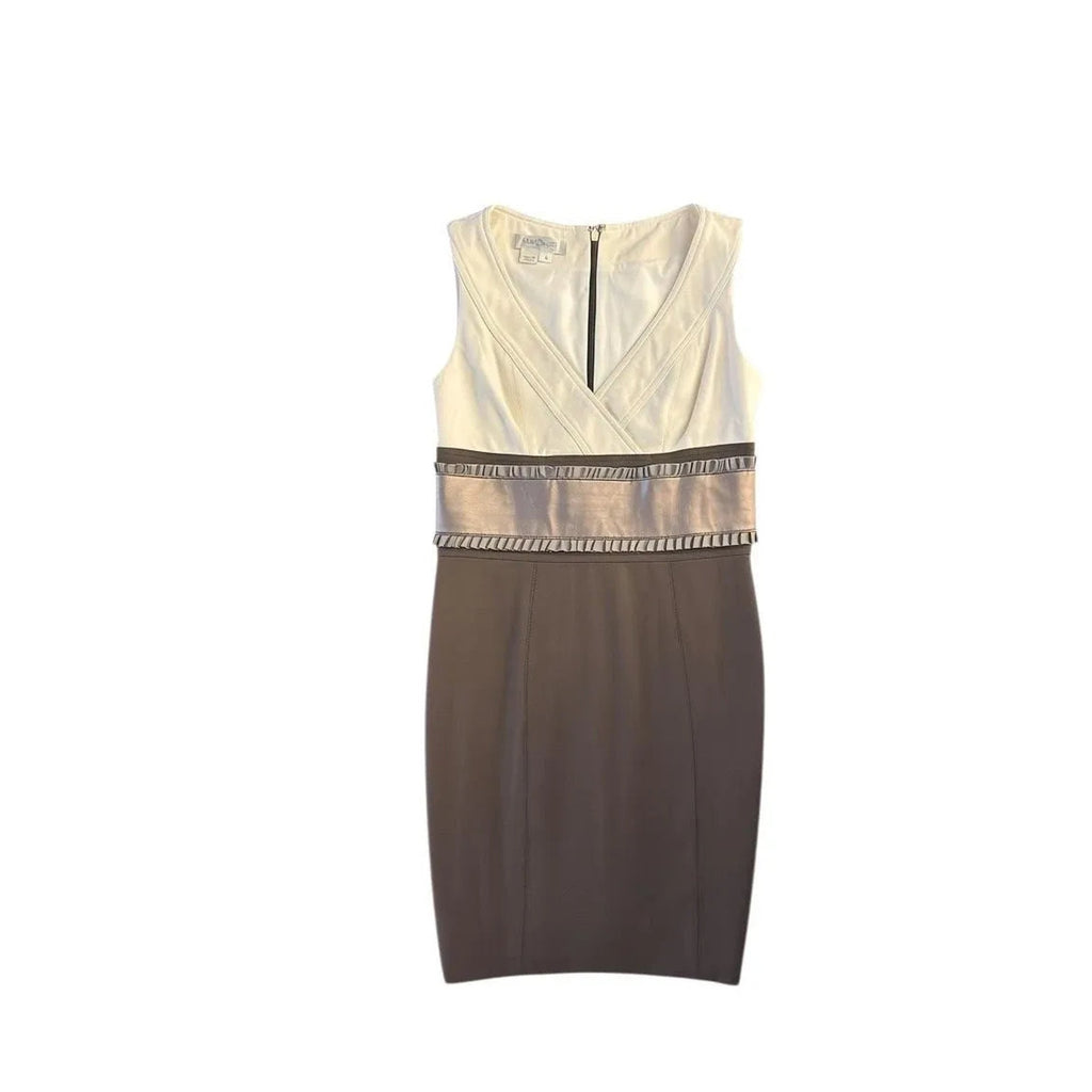 Kay Unger Color-Block Sheath Dress Faux Leather Belt