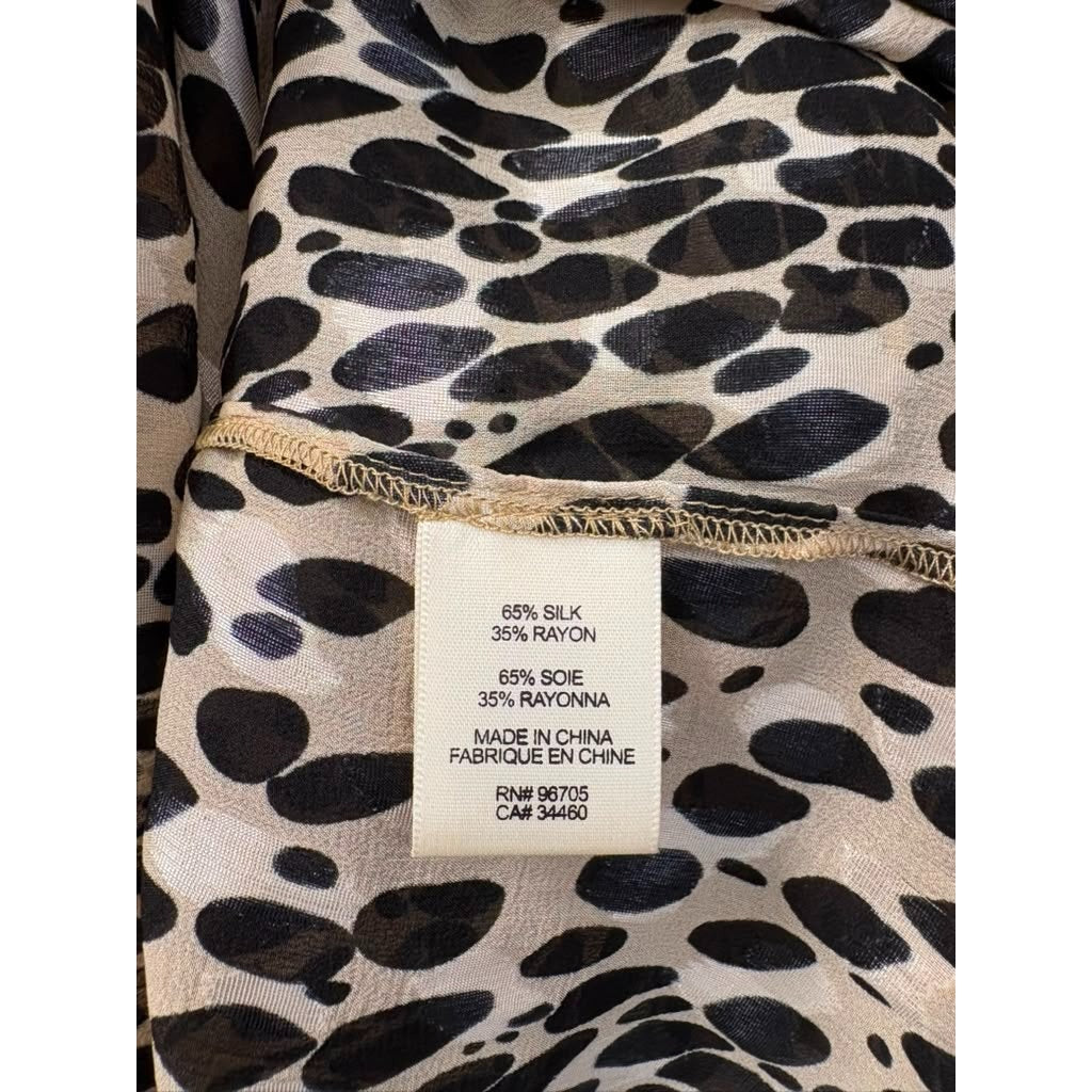 Rebecca Taylor Animal Print Ruffle Blouse Beige Black