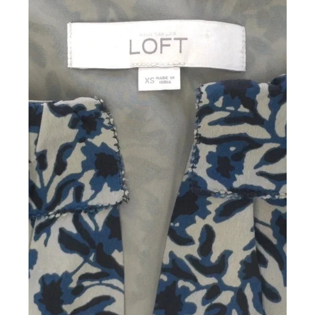 LOFT Floral Print Short Sleeve Top Cream Blue