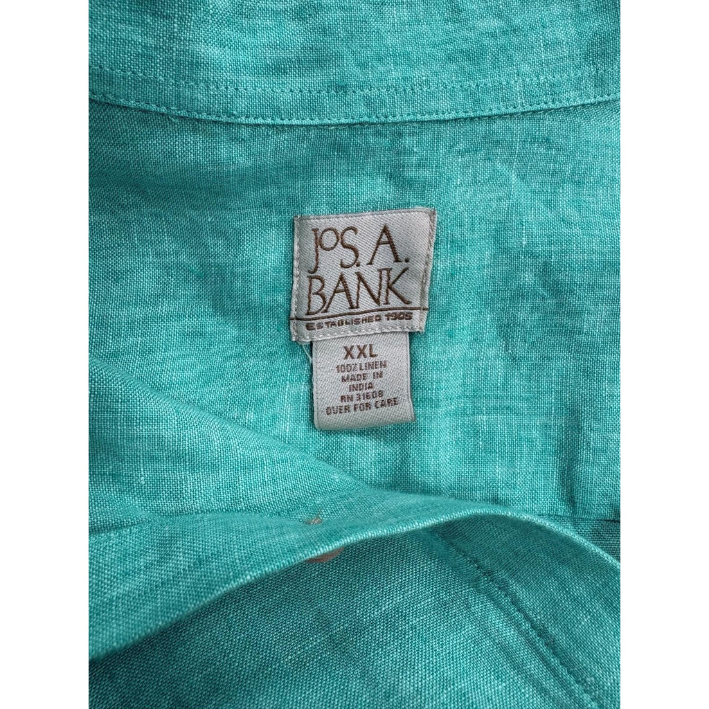 Jos. A. Bank 100% Linen Short-Sleeve Button-Up Shirt Teal