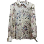 Haver & Blair Floral Satin Button-Down Blouse Cream