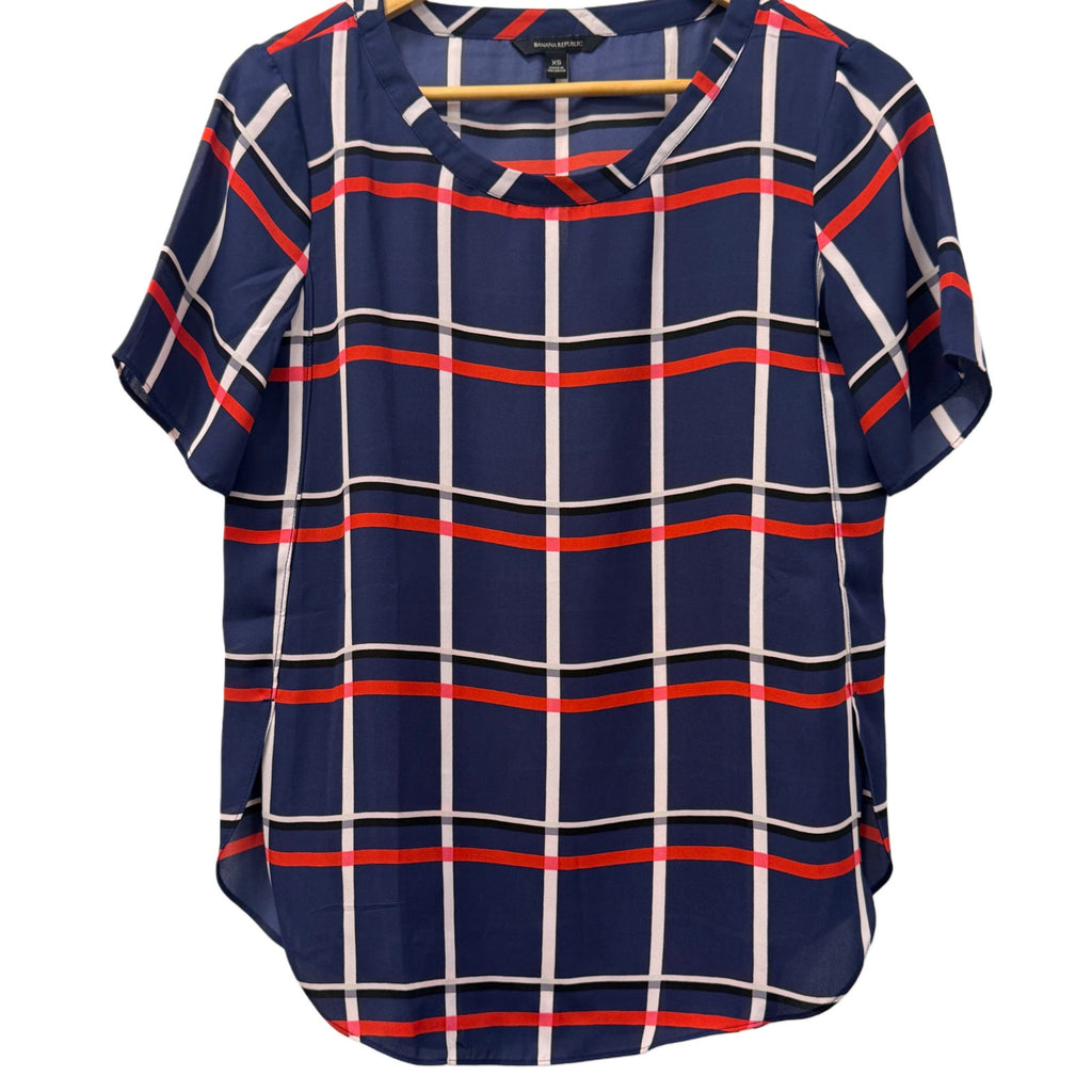 Banana republic blue, red and white checkered woman' XS blouse