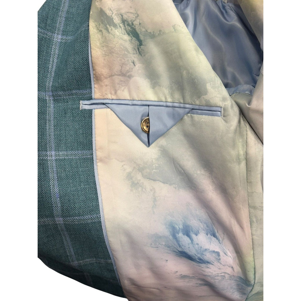 100% Linen Windowpane Check Sport Coat Size 40R