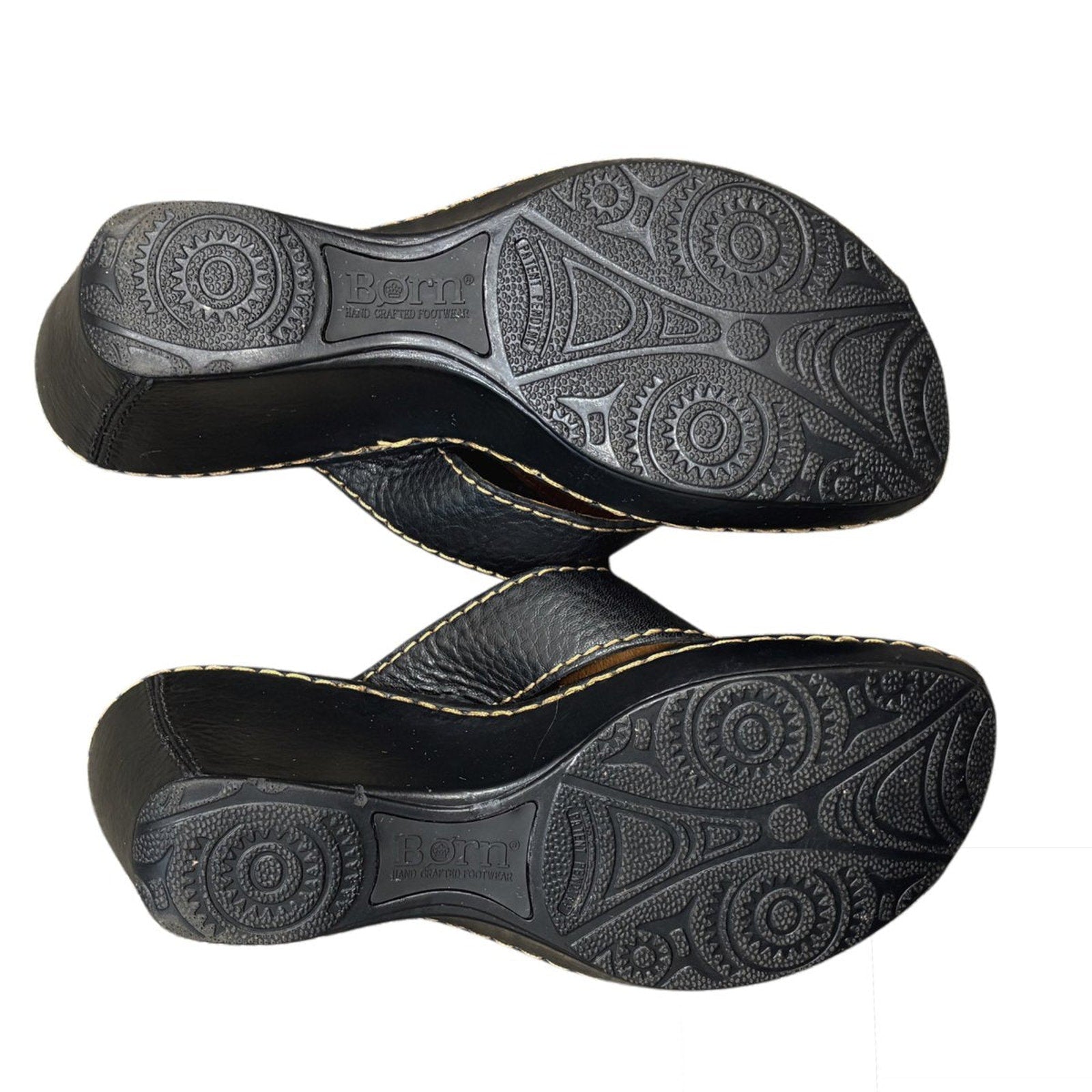Born Black Leather Thong Wedge Sandals Size 6