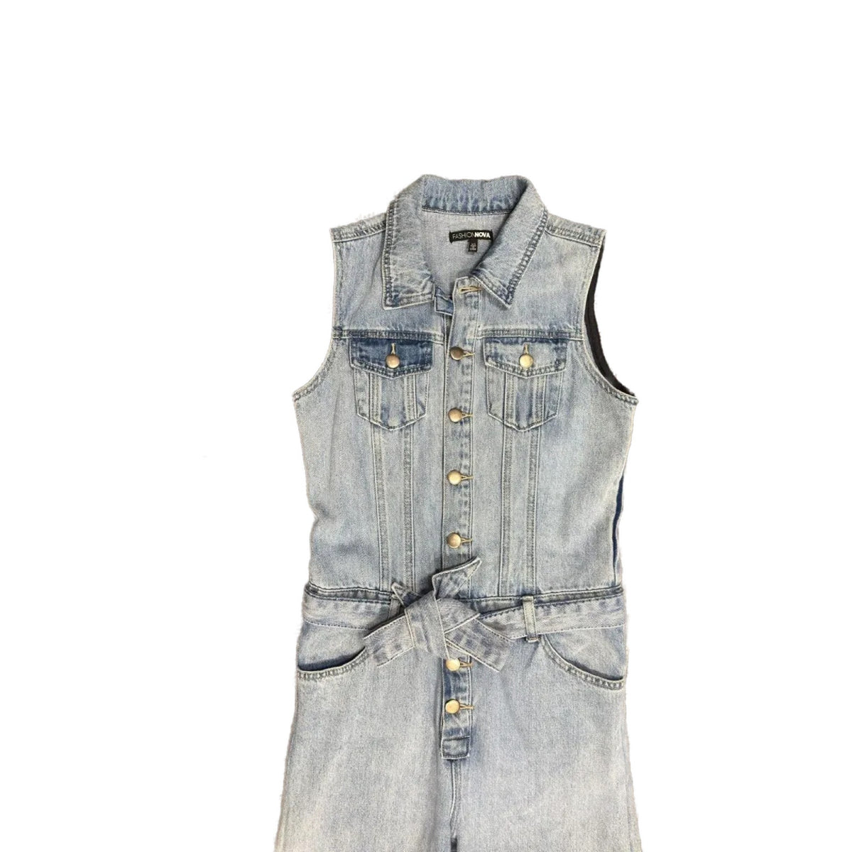 Fashion Nova Sleeveless Denim Jumpsuit Light Blue XS