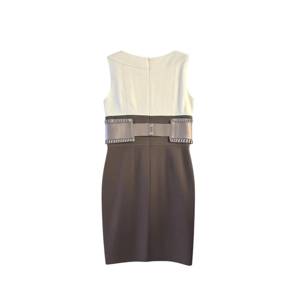 Kay Unger Color-Block Sheath Dress Faux Leather Belt