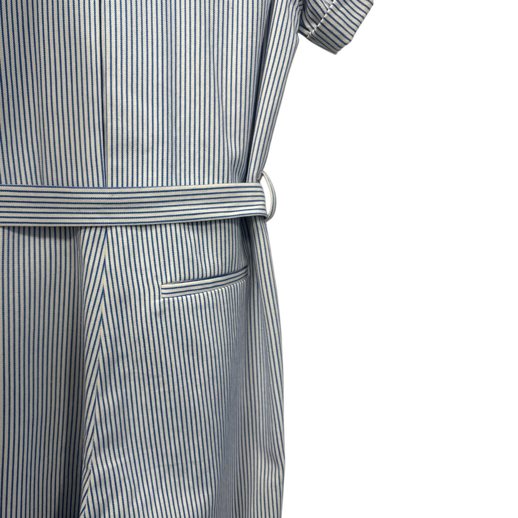 French Paris Striped Wide Leg Jumpsuit Belted Blue White Size S