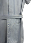 French Paris Striped Wide Leg Jumpsuit Belted Blue White Size S