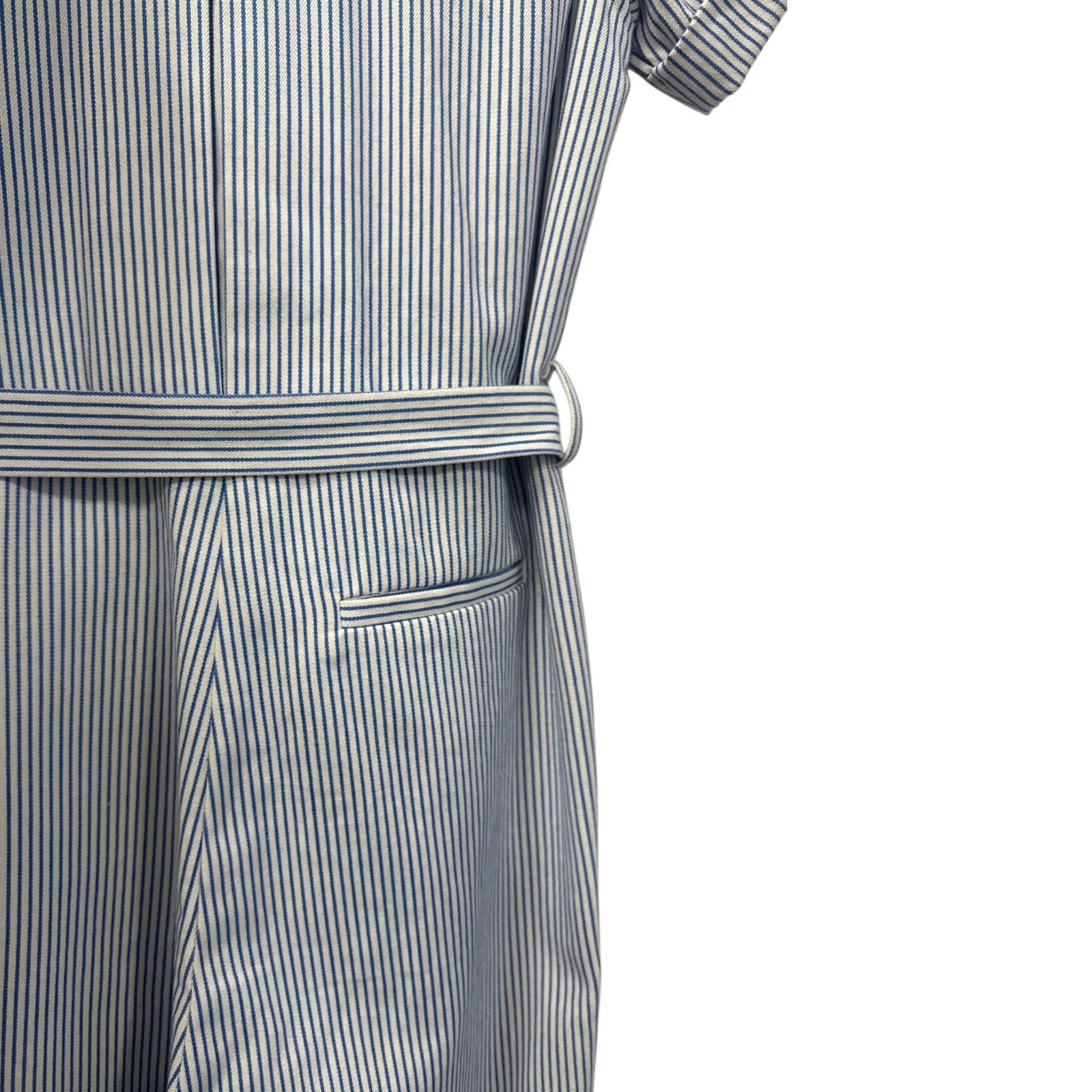 French Paris Striped Wide Leg Jumpsuit Belted Blue White Size S