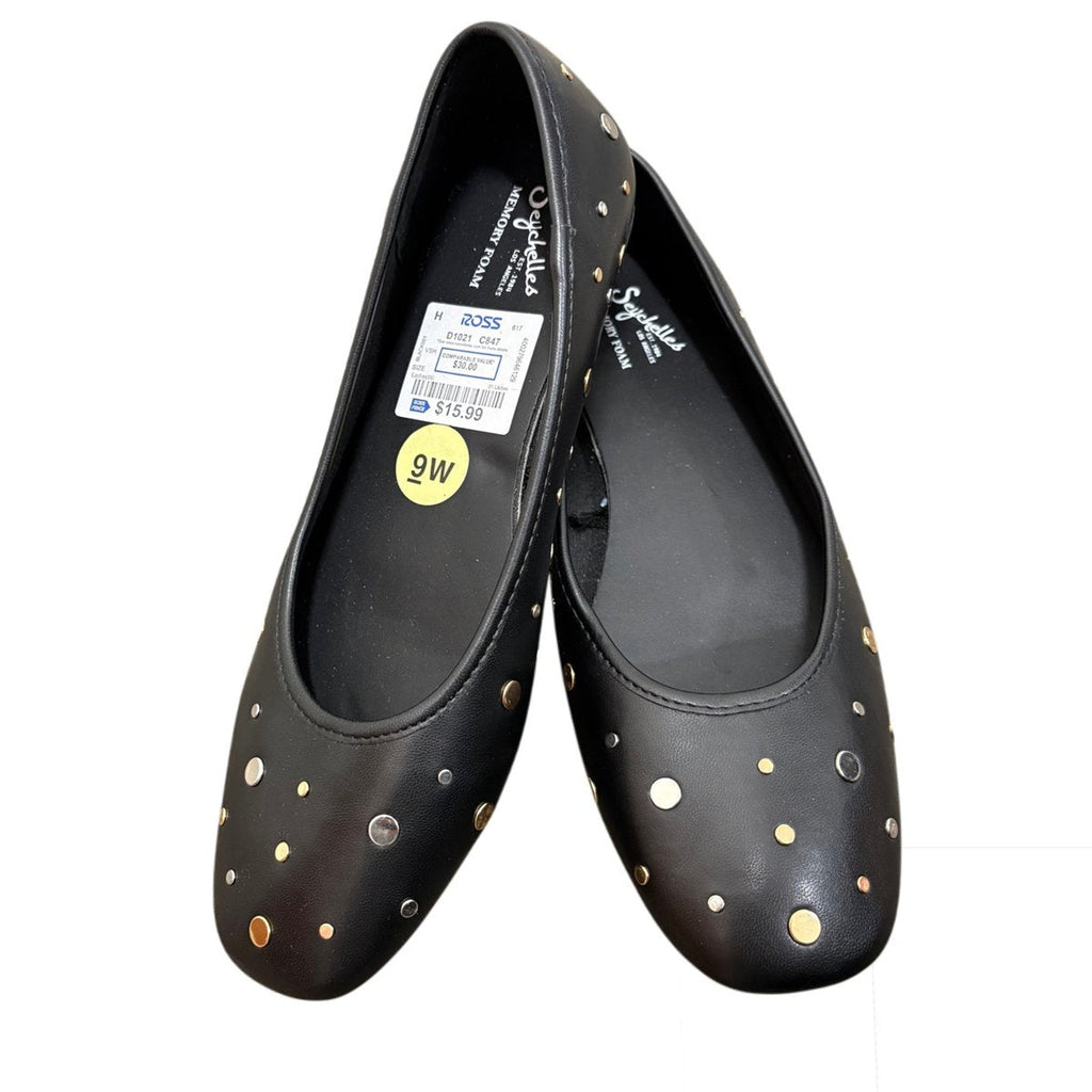 Seychelles Jamie Wides Black Studded Ballet Flats Size 9W