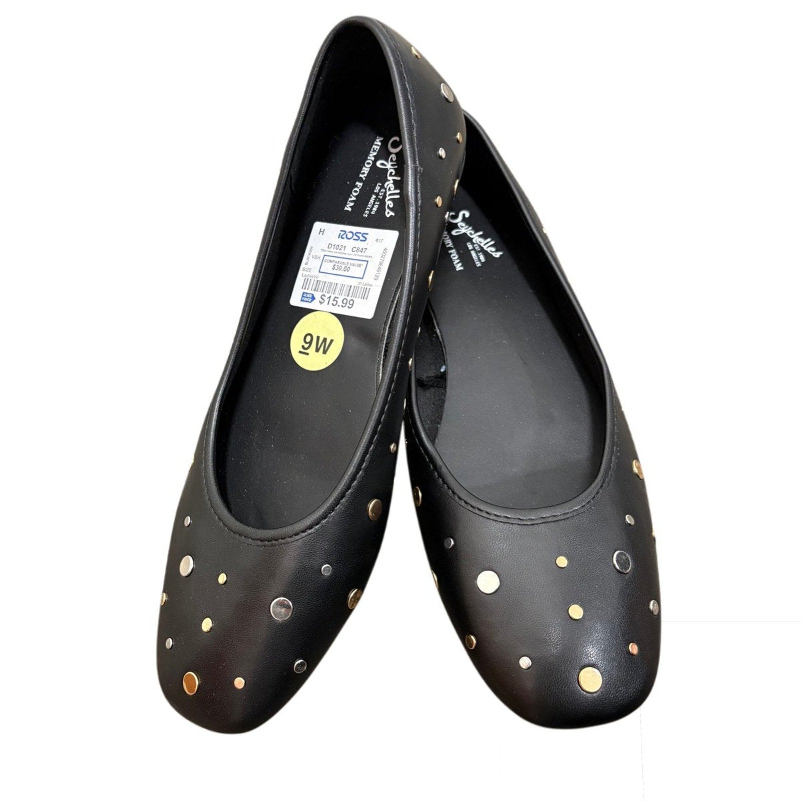 Seychelles Jamie Wides Black Studded Ballet Flats Size 9W
