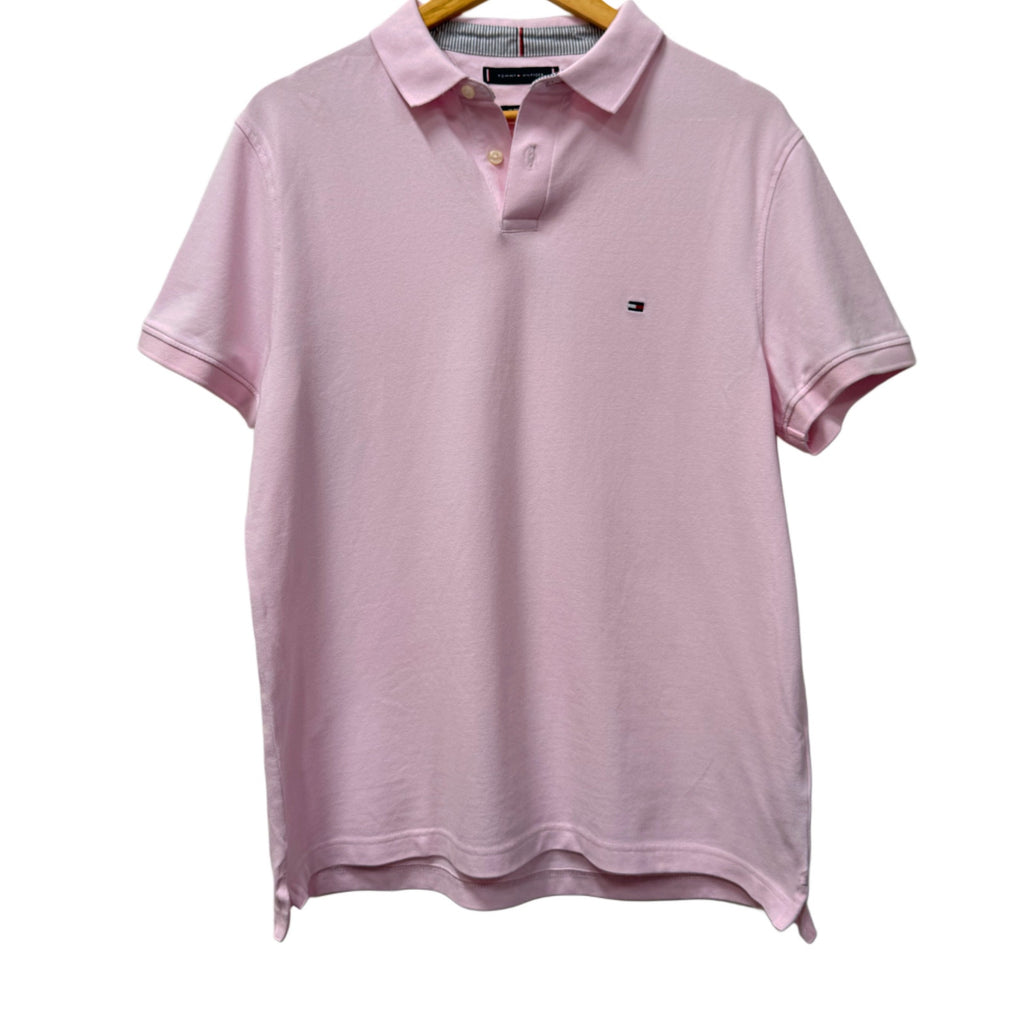 Tommy Hilfiger pink men's polo in size L