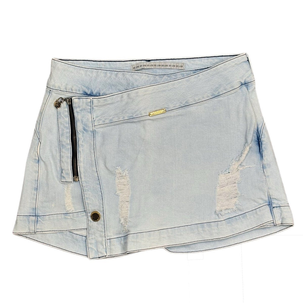 Online Jeans Light Wash Distressed Denim Mini Skort Size 10